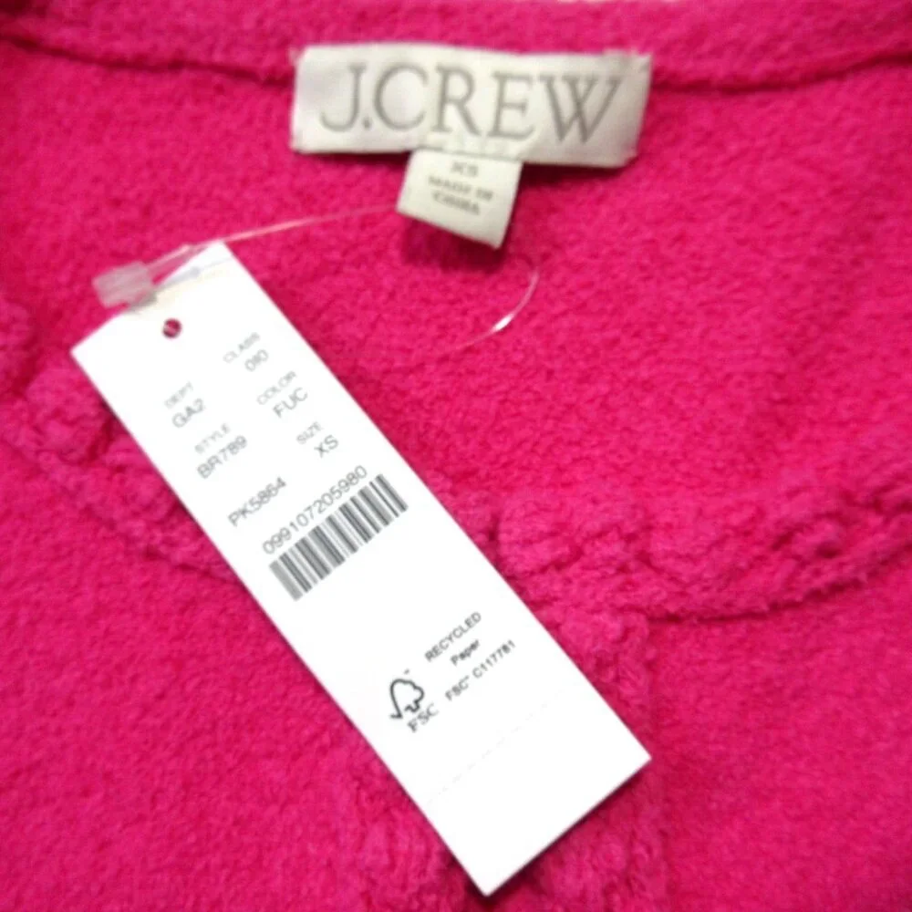NWT J.Crew Odette Sweater Lady Jacket in Fuchsia Cotton-blend Boucle Cardigan XS